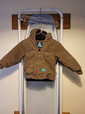 Berne Kids Brown Cord Hooded Puffer Jacket with Bear Patch